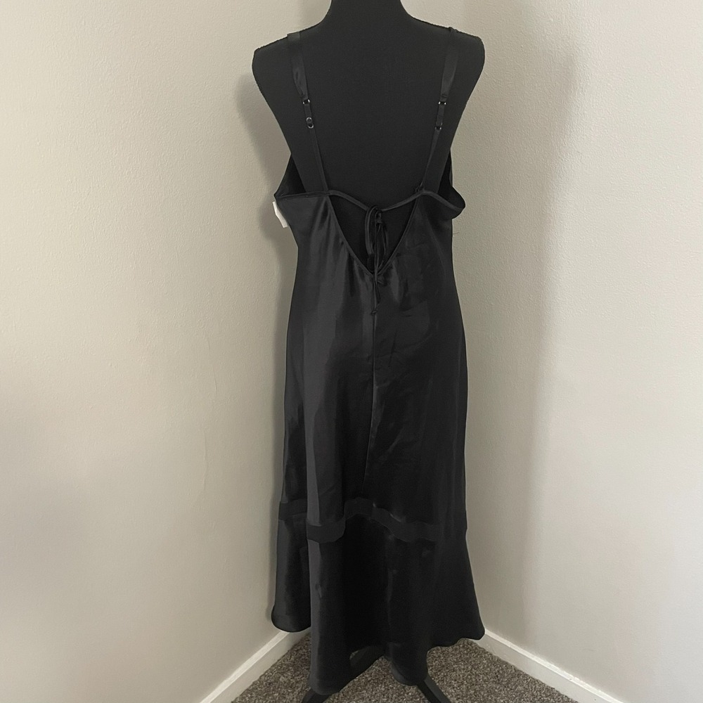 NWT LINEA DONATELLA Sz L Black Satin Long Babydoll Slip Dress Nightgown Y2K VTG - Picture 8 of 13